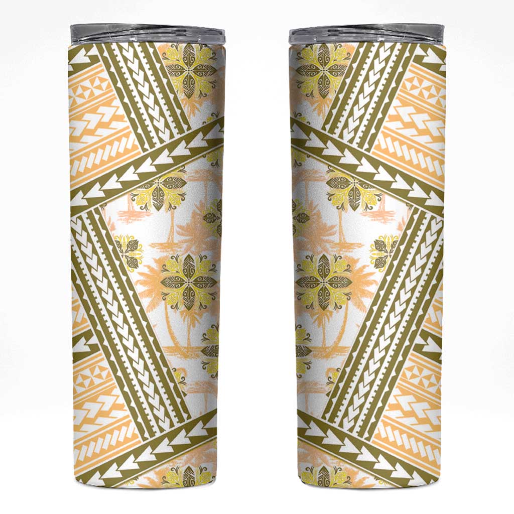 Hawaii Quilt Skinny Tumbler Kakau Polynesian Pattern Gold Version