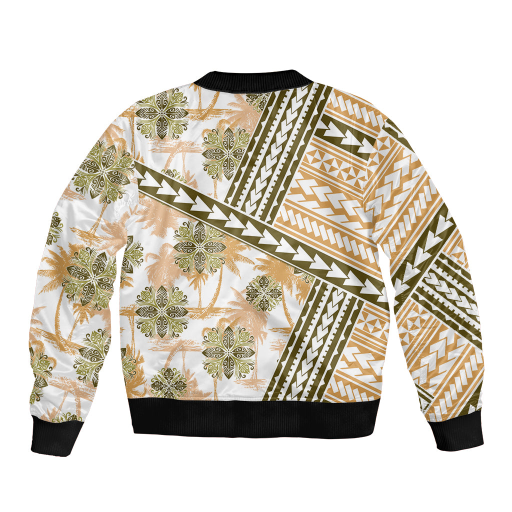 Hawaii Quilt Sleeve Zip Bomber Jacket Kakau Polynesian Pattern Gold Version LT01 - Polynesian Pride