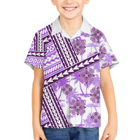 Hawaii Quilt Family Matching Off Shoulder Long Sleeve Dress and Hawaiian Shirt Kakau Polynesian Pattern Lilac Version LT01 Son's Shirt Purple - Polynesian Pride