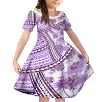Hawaii Quilt Family Matching Off Shoulder Maxi Dress and Hawaiian Shirt Kakau Polynesian Pattern Lilac Version LT01 Daughter's Dress Purple - Polynesian Pride