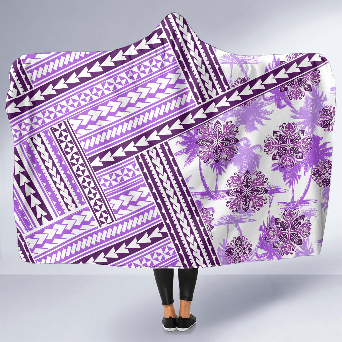 Hawaii Quilt Hooded Blanket Kakau Polynesian Pattern Lilac Version LT01 - Polynesian Pride