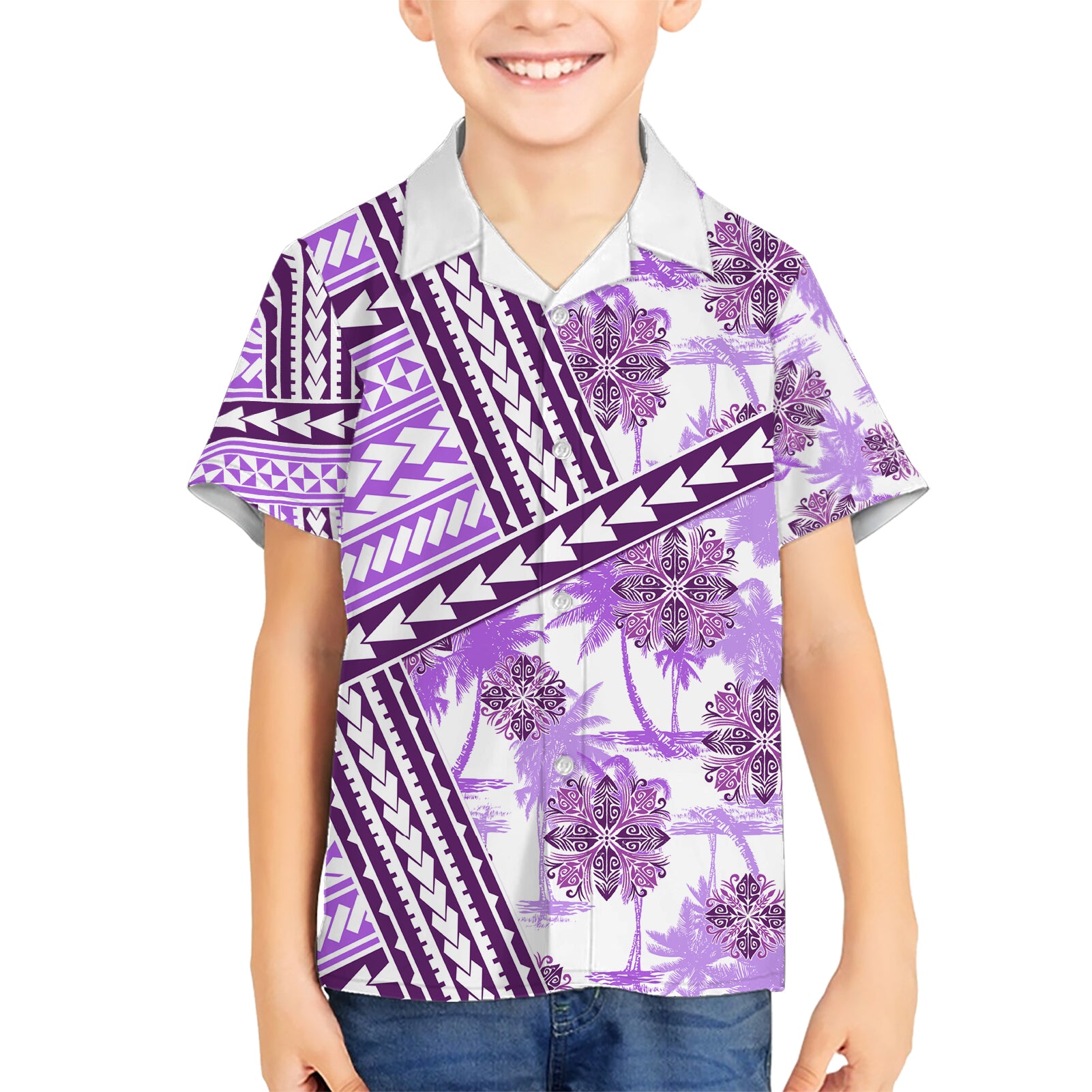 Hawaii Quilt Kid Hawaiian Shirt Kakau Polynesian Pattern Lilac Version LT01 Kid Purple - Polynesian Pride