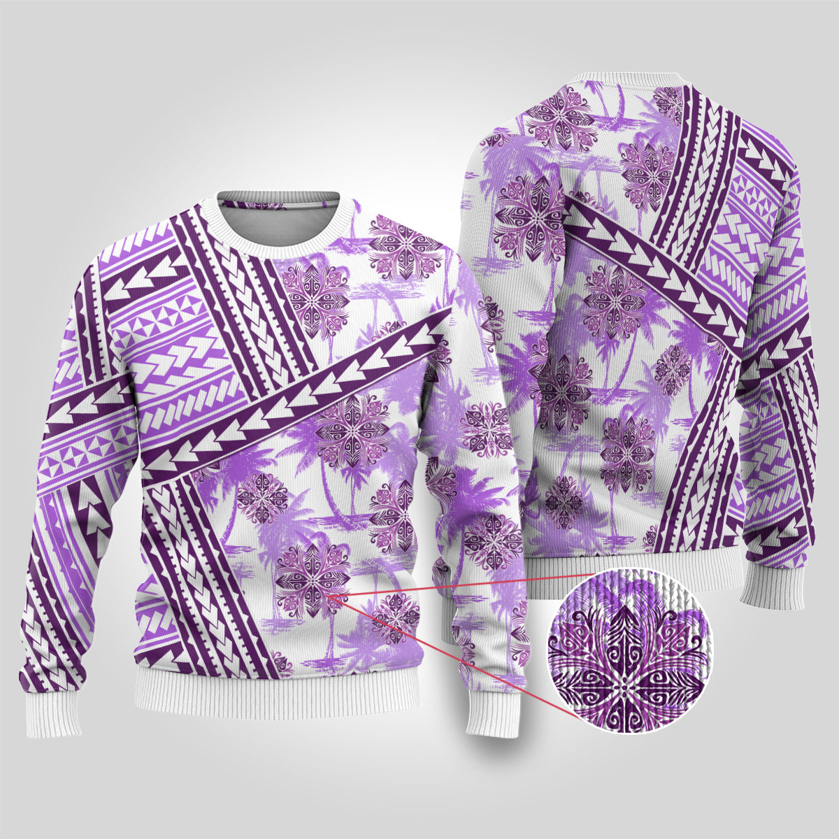 Hawaii Quilt Ugly Christmas Sweater Kakau Polynesian Pattern Lilac Version LT01 Purple - Polynesian Pride