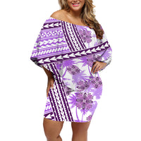 Hawaii Quilt Off Shoulder Short Dress Kakau Polynesian Pattern Lilac Version LT01 Women Purple - Polynesian Pride