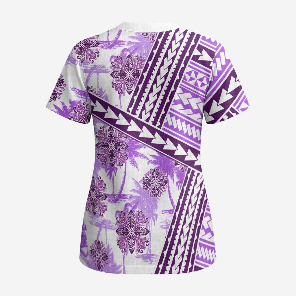 Hawaii Quilt Scrub Top Kakau Polynesian Pattern Lilac Version - Polynesian Pride