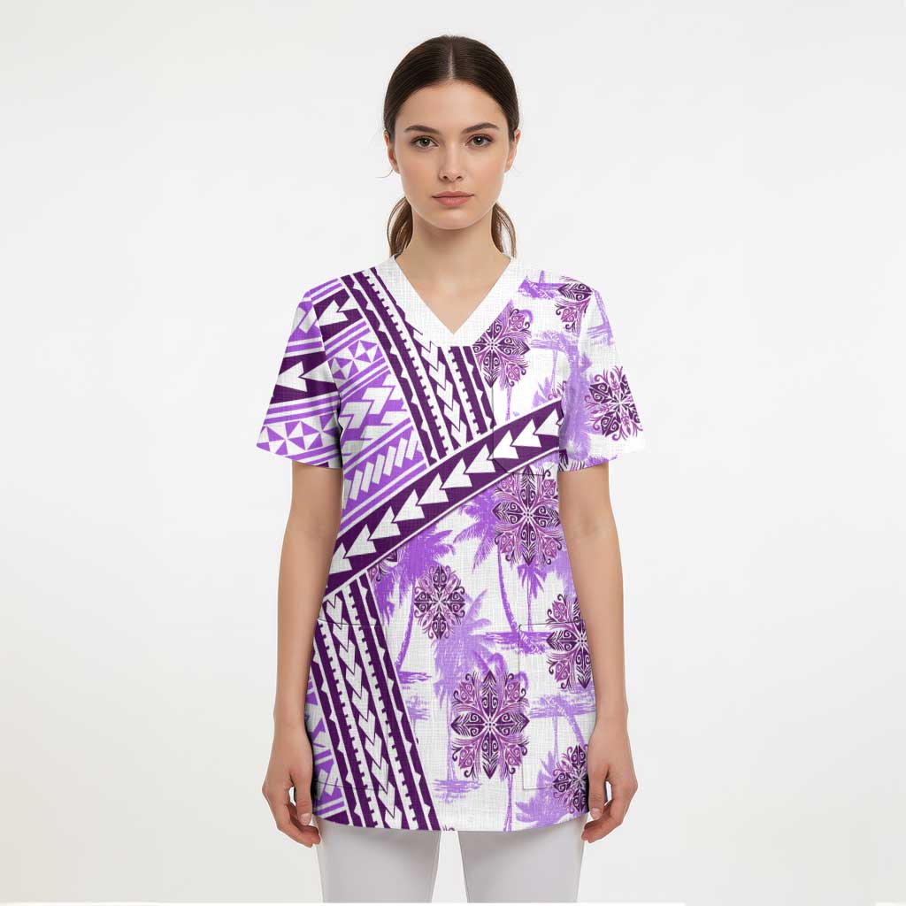 Hawaii Quilt Scrub Top Kakau Polynesian Pattern Lilac Version - Polynesian Pride
