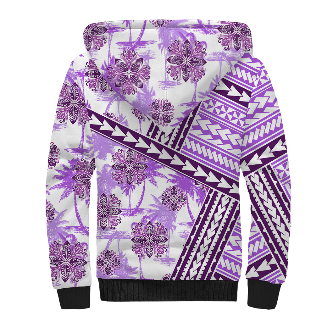 Hawaii Quilt Sherpa Hoodie Kakau Polynesian Pattern Lilac Version LT01 - Polynesian Pride