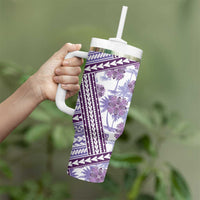 Hawaii Quilt Tumbler With Handle Kakau Polynesian Pattern Lilac Version