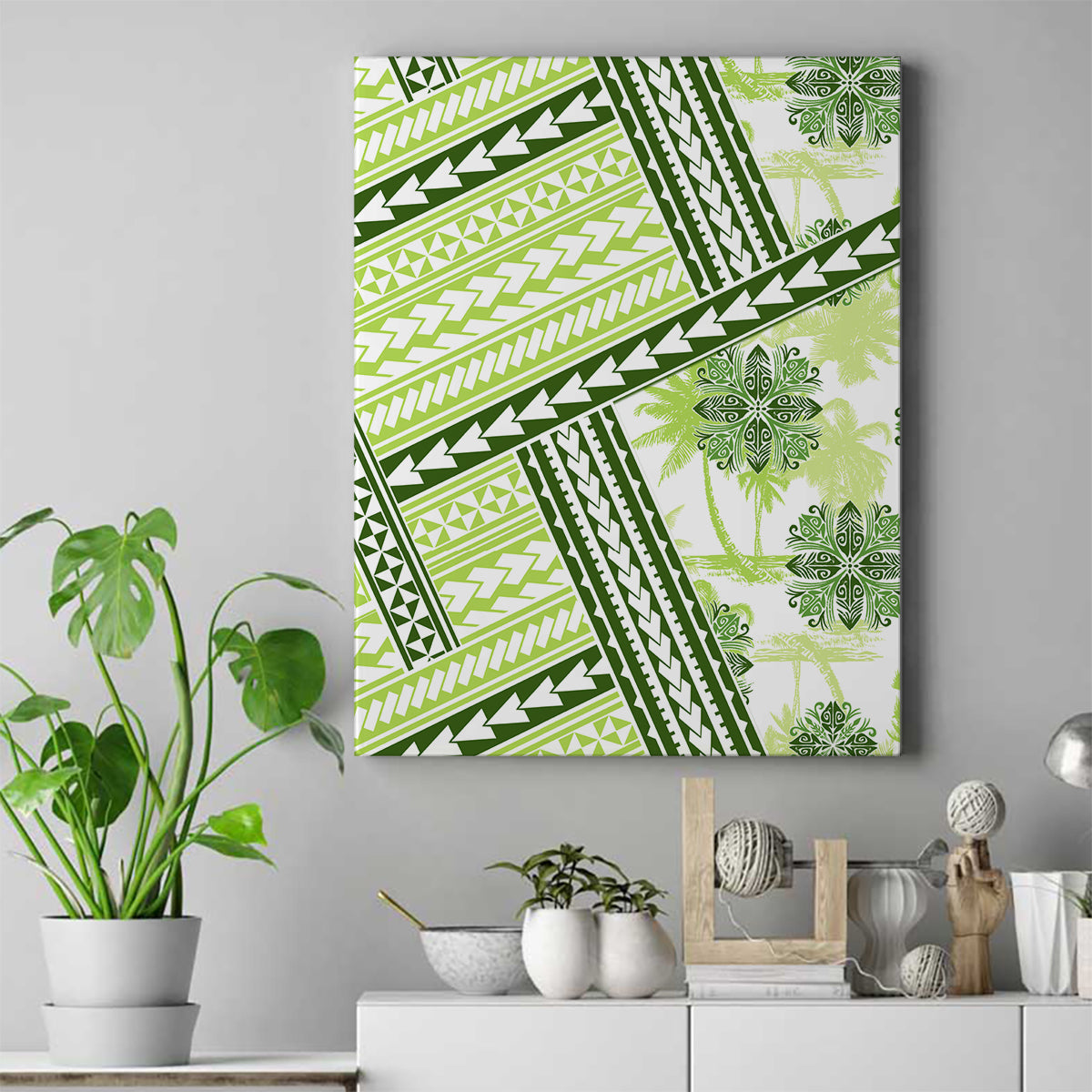 Hawaii Quilt Canvas Wall Art Kakau Polynesian Pattern Olive Green Version LT01 Green - Polynesian Pride