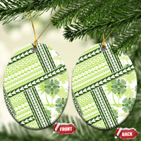 Hawaii Quilt Ceramic Ornament Kakau Polynesian Pattern Olive Green Version LT01 Oval Green - Polynesian Pride