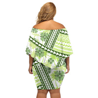 Hawaii Quilt Family Matching Off Shoulder Short Dress and Hawaiian Shirt Kakau Polynesian Pattern Olive Green Version LT01 - Polynesian Pride