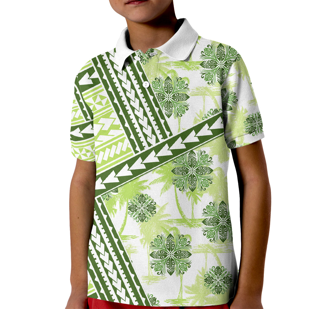 Hawaii Quilt Kid Polo Shirt Kakau Polynesian Pattern Olive Green Version LT01 Kid Green - Polynesian Pride