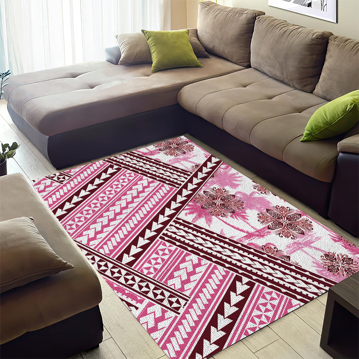 Hawaii Quilt Area Rug Kakau Polynesian Pattern Mauve Pink Version LT01 - Polynesian Pride