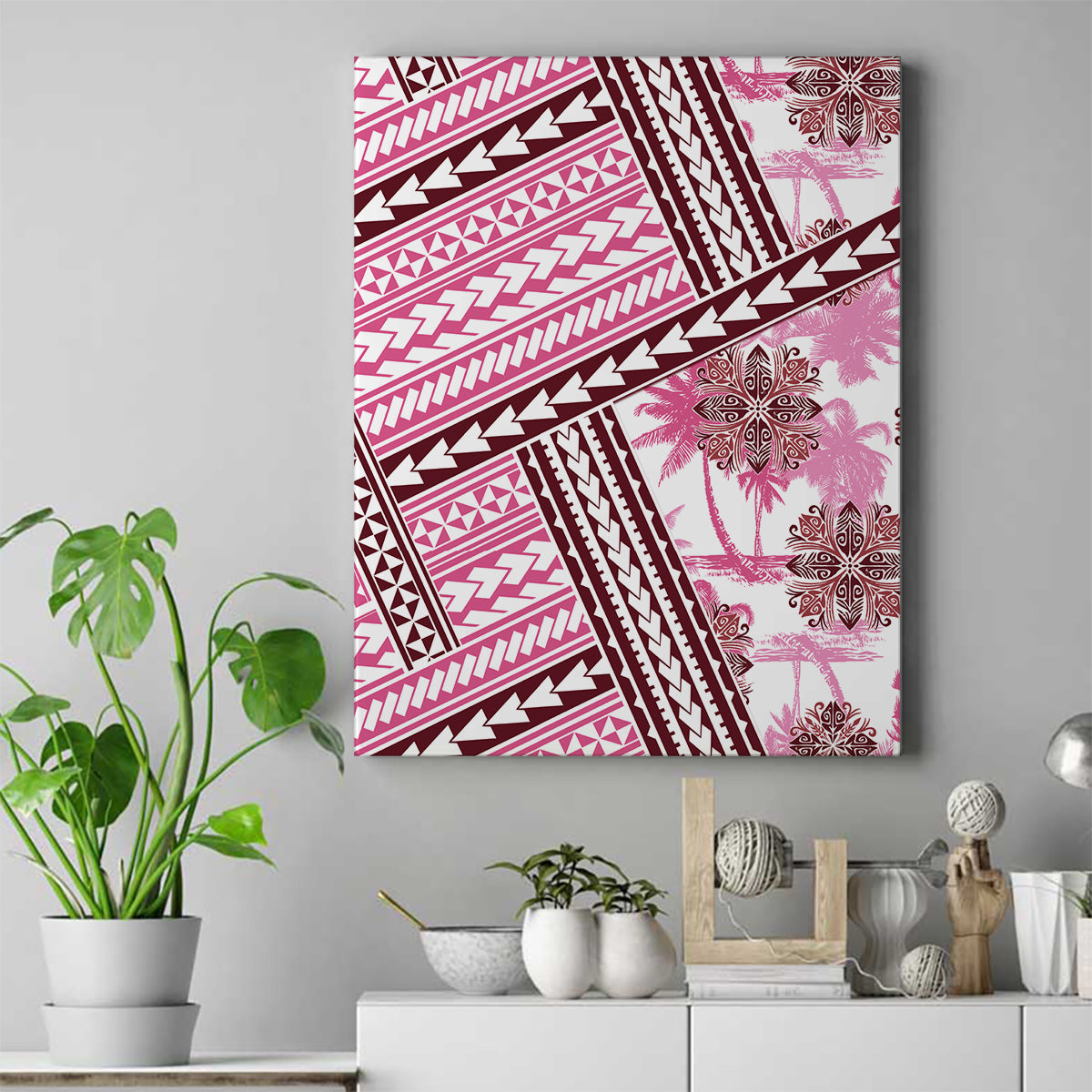 Hawaii Quilt Canvas Wall Art Kakau Polynesian Pattern Mauve Pink Version LT01 Pink - Polynesian Pride