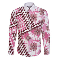 Hawaii Quilt Family Matching Long Sleeve Bodycon Dress and Hawaiian Shirt Kakau Polynesian Pattern Mauve Pink Version LT01 Dad's Shirt - Long Sleeve Pink - Polynesian Pride