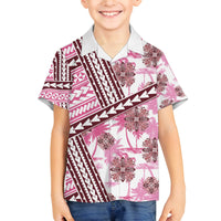 Hawaii Quilt Family Matching Off Shoulder Short Dress and Hawaiian Shirt Kakau Polynesian Pattern Mauve Pink Version LT01 Son's Shirt Pink - Polynesian Pride