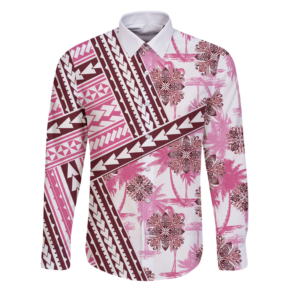 Hawaii Quilt Family Matching Puletasi Dress and Hawaiian Shirt Kakau Polynesian Pattern Mauve Pink Version LT01 Dad's Shirt - Long Sleeve Pink - Polynesian Pride