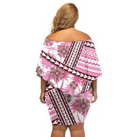 Hawaii Quilt Off Shoulder Short Dress Kakau Polynesian Pattern Mauve Pink Version LT01 - Polynesian Pride
