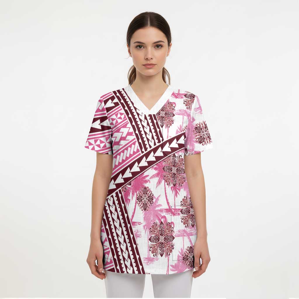 Hawaii Quilt Scrub Top Kakau Polynesian Pattern Mauve Pink Version - Polynesian Pride