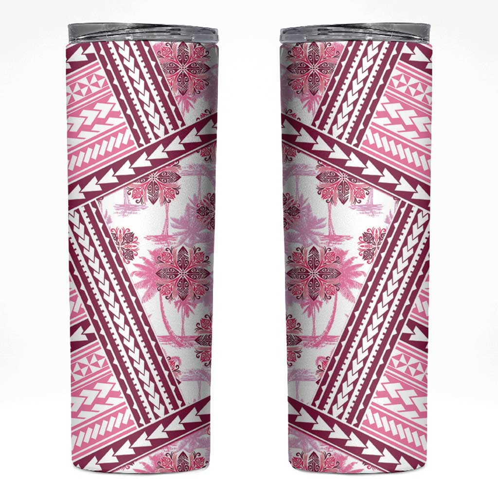 Hawaii Quilt Skinny Tumbler Kakau Polynesian Pattern Mauve Pink Version