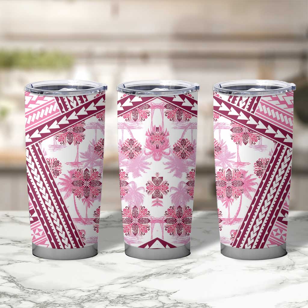 Hawaii Quilt Tumbler Cup Kakau Polynesian Pattern Mauve Pink Version