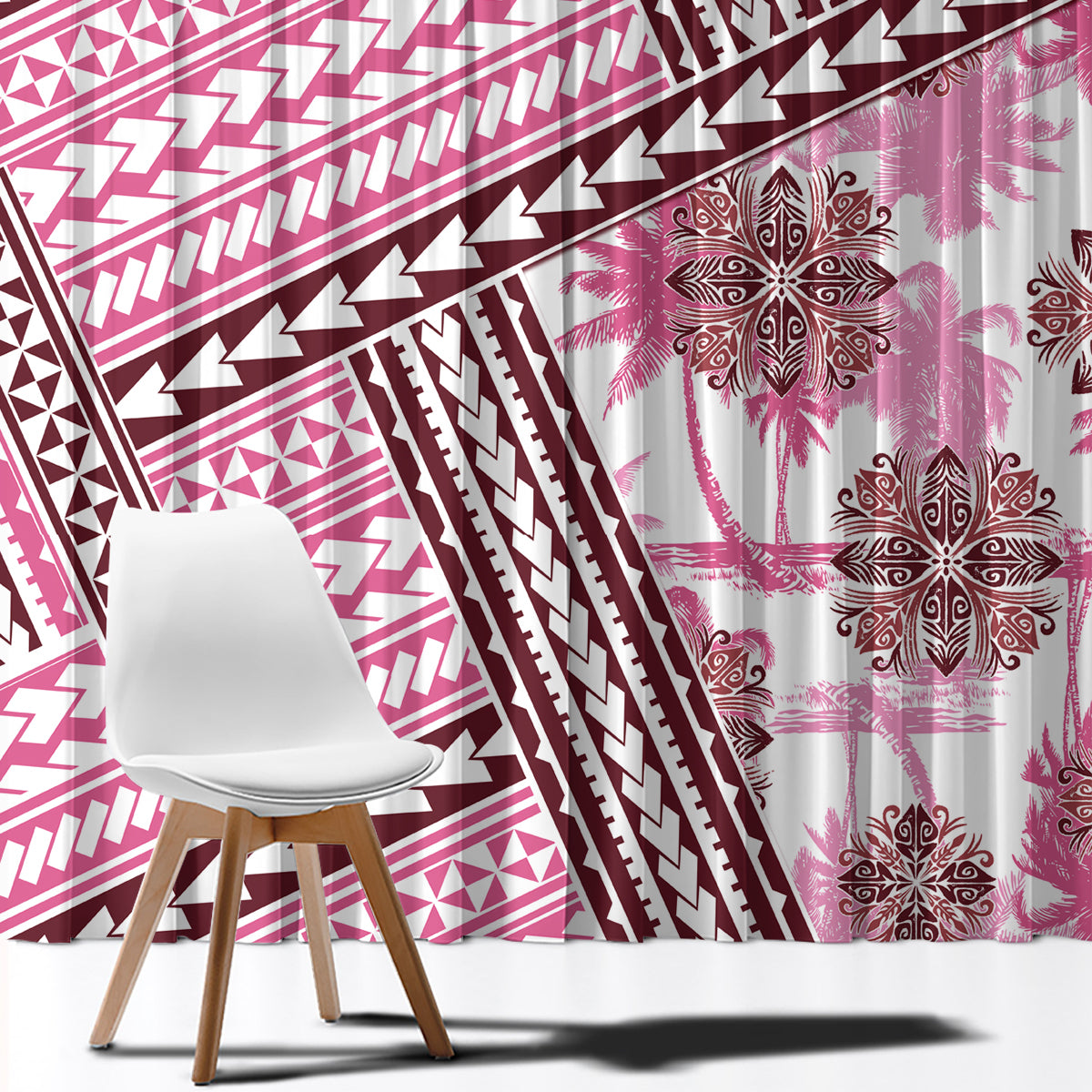 Hawaii Quilt Window Curtain Kakau Polynesian Pattern Mauve Pink Version LT01 - Polynesian Pride