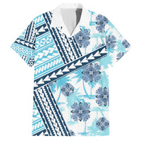 Hawaii Quilt Family Matching Long Sleeve Bodycon Dress and Hawaiian Shirt Kakau Polynesian Pattern Sky Blue Version LT01 Dad's Shirt - Short Sleeve Blue - Polynesian Pride