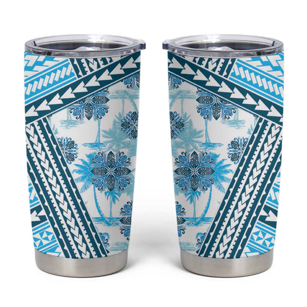 Hawaii Quilt Tumbler Cup Kakau Polynesian Pattern Sky Blue Version