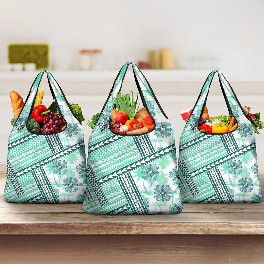 Hawaii Quilt Grocery Bag Kakau Polynesian Pattern Teal Version