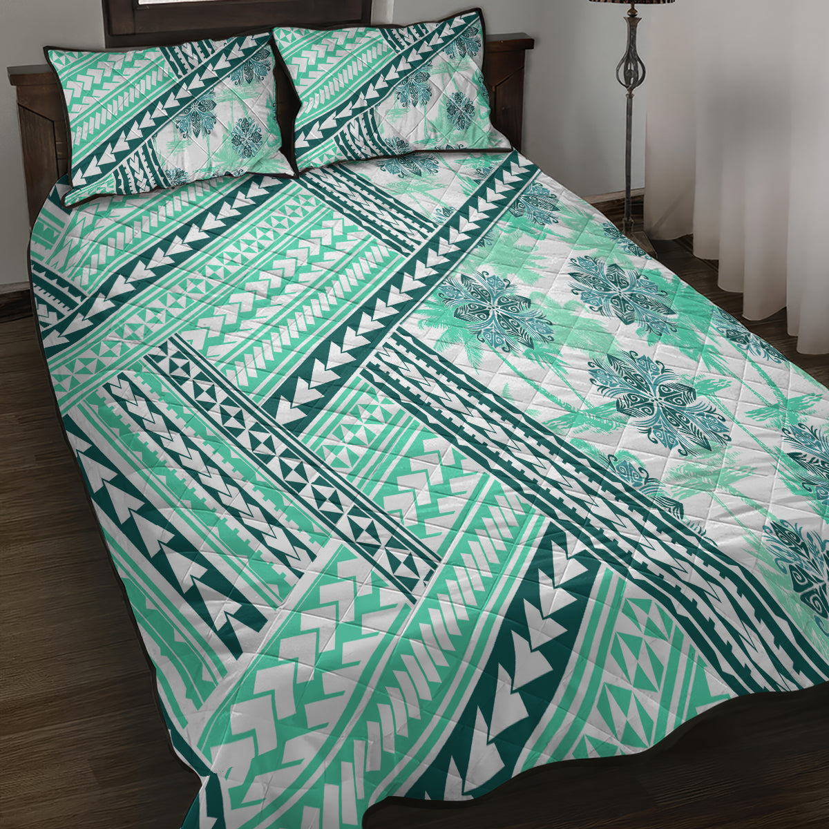 Hawaii Quilt Quilt Bed Set Kakau Polynesian Pattern Teal Version LT01 - Polynesian Pride