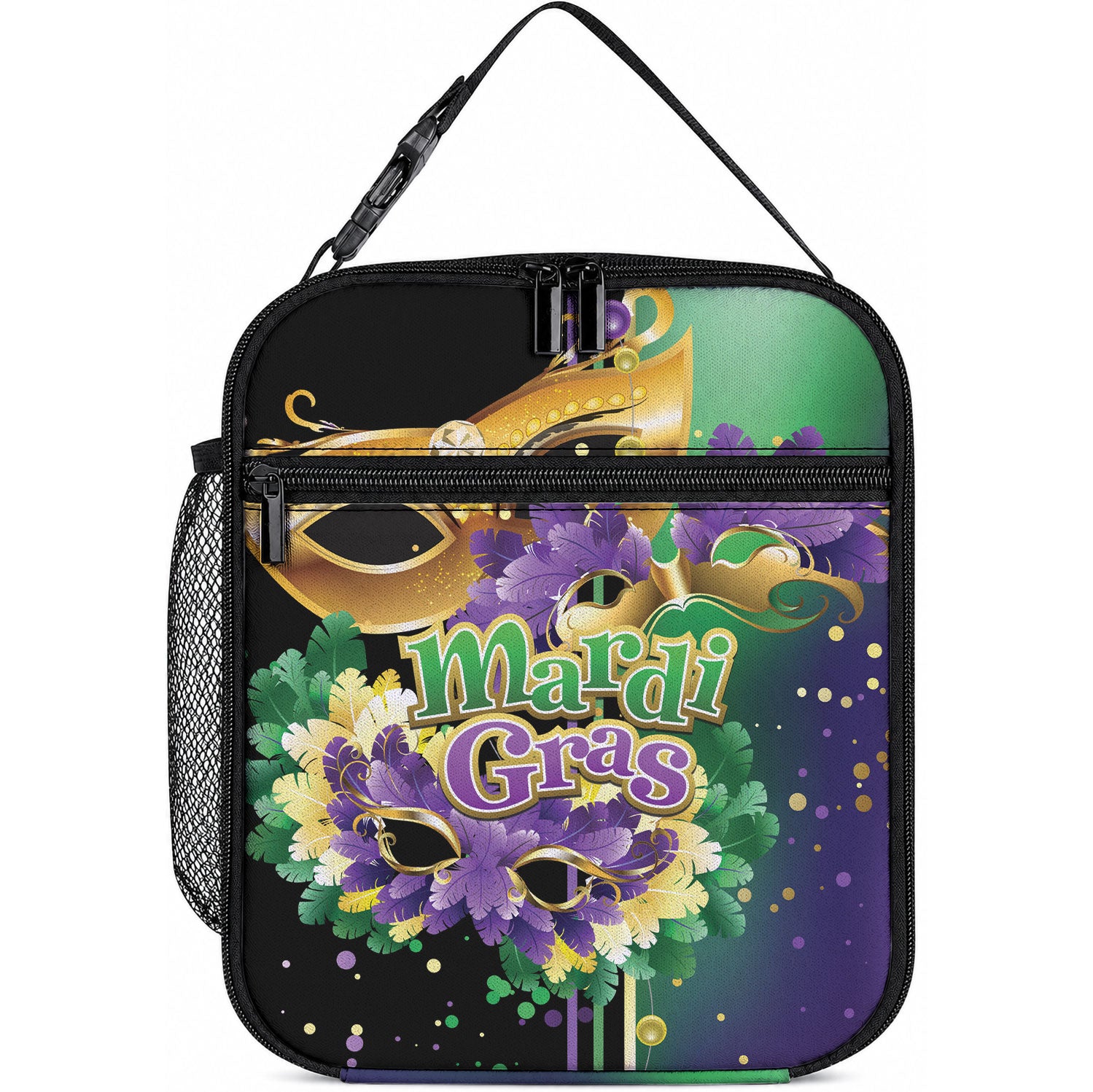 Mardi Gras Lunch Bag Carnival Feathers Masks LT01 10.2 × 8.3 × 4.3 inch Colorful - Polynesian Pride