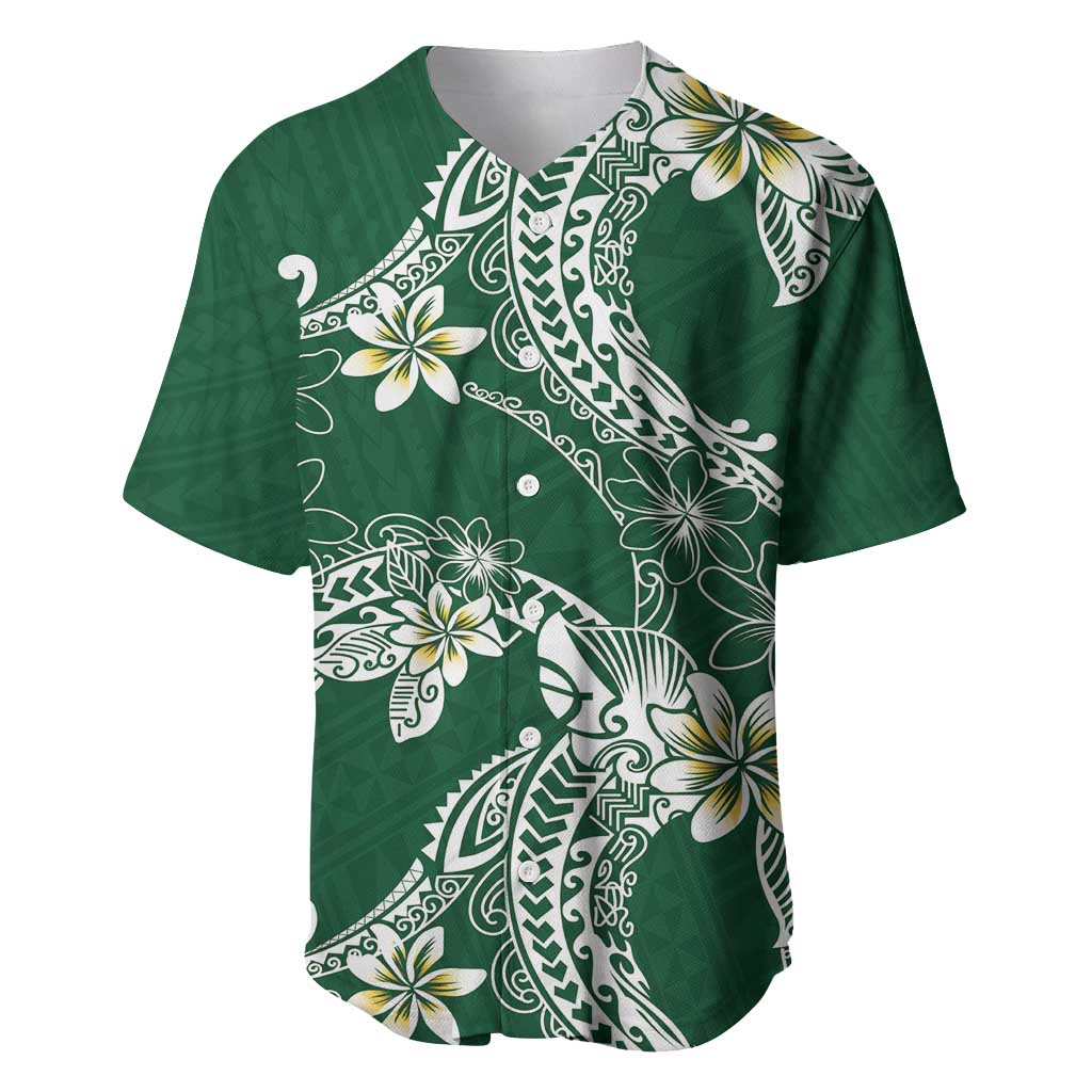 Polynesian Hawaiian Plumeria Tribal Pattern Baseball Jersey Green Version LT01 Green - Polynesian Pride