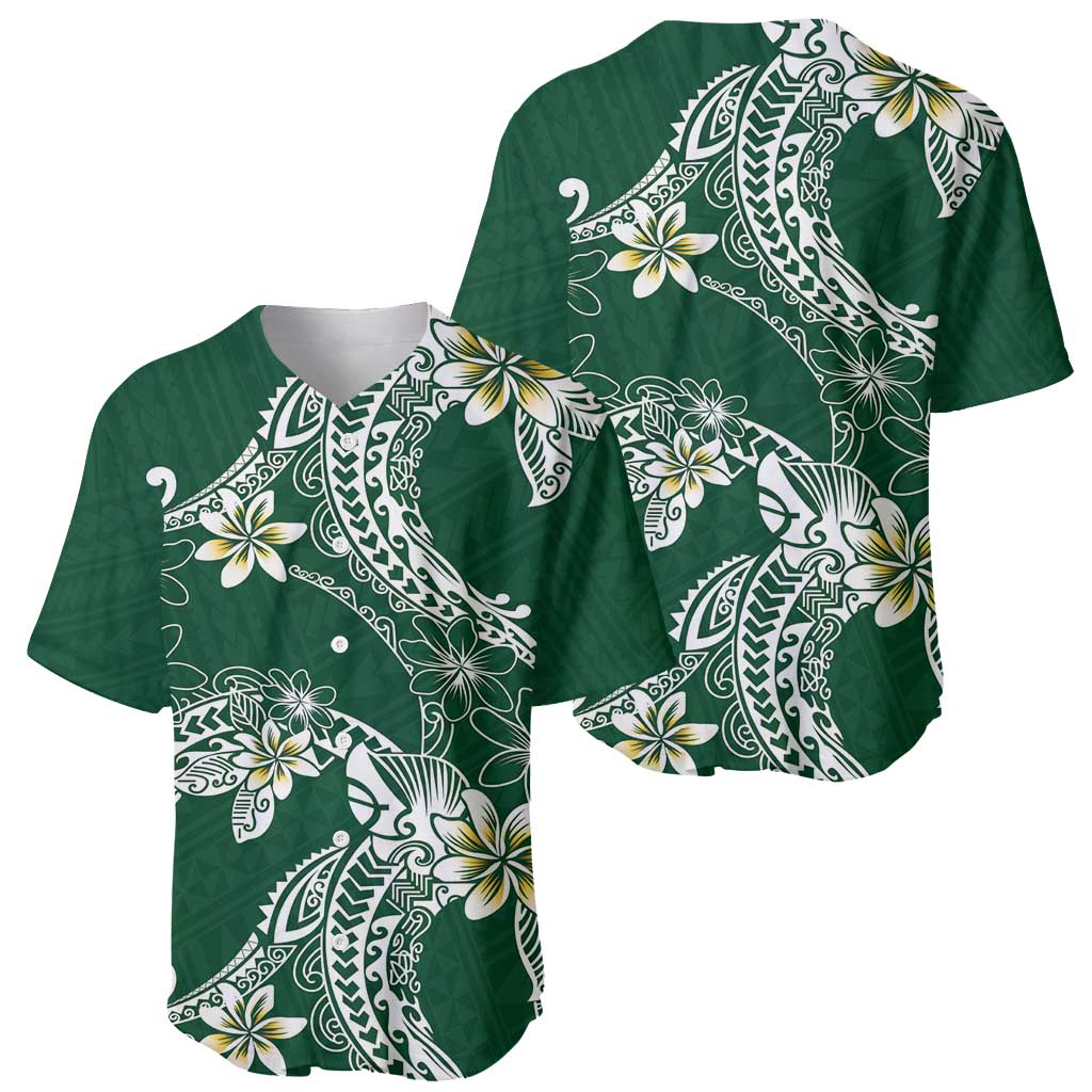 Polynesian Hawaiian Plumeria Tribal Pattern Baseball Jersey Green Version LT01 - Polynesian Pride