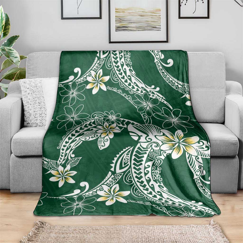 Polynesian Hawaiian Plumeria Tribal Pattern Blanket Green Version
