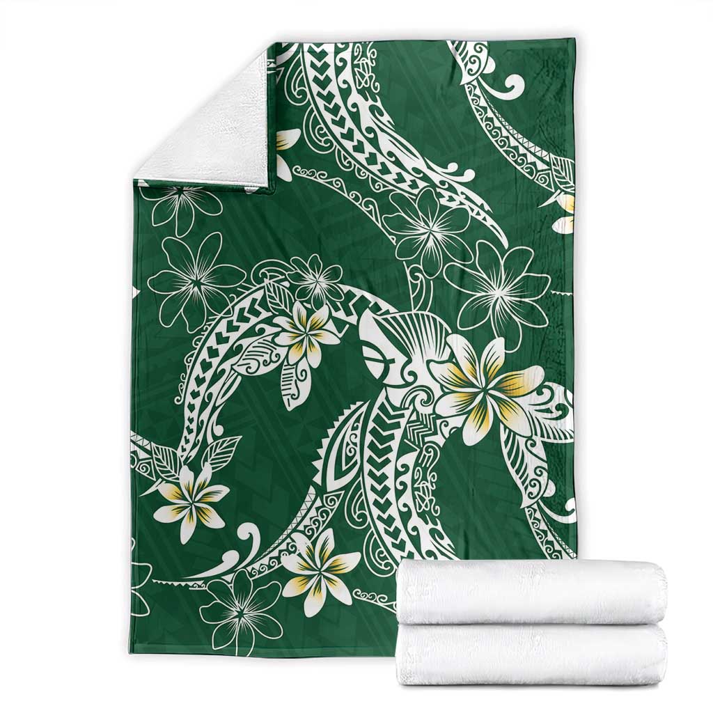 Polynesian Hawaiian Plumeria Tribal Pattern Blanket Green Version