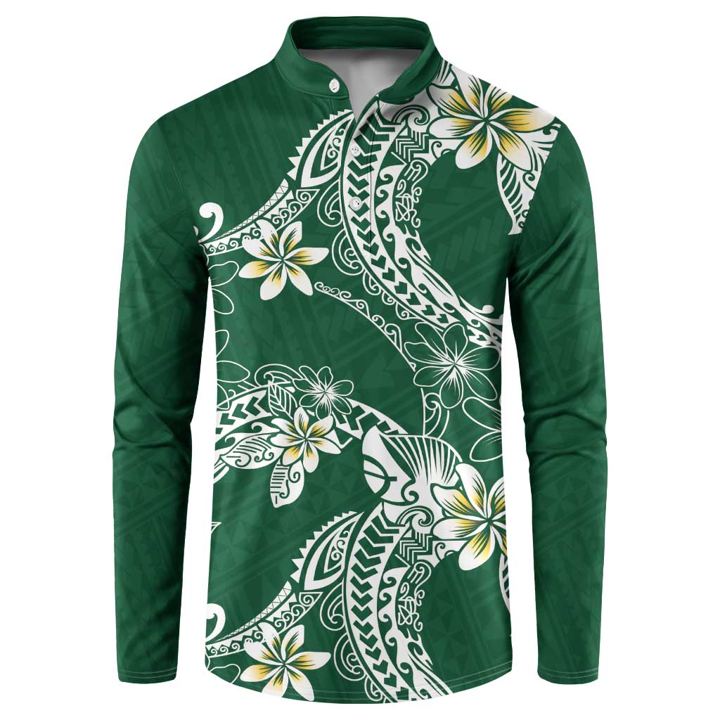 Polynesian Hawaiian Plumeria Tribal Pattern Button Sweatshirt Green Version LT01 Green - Polynesian Pride