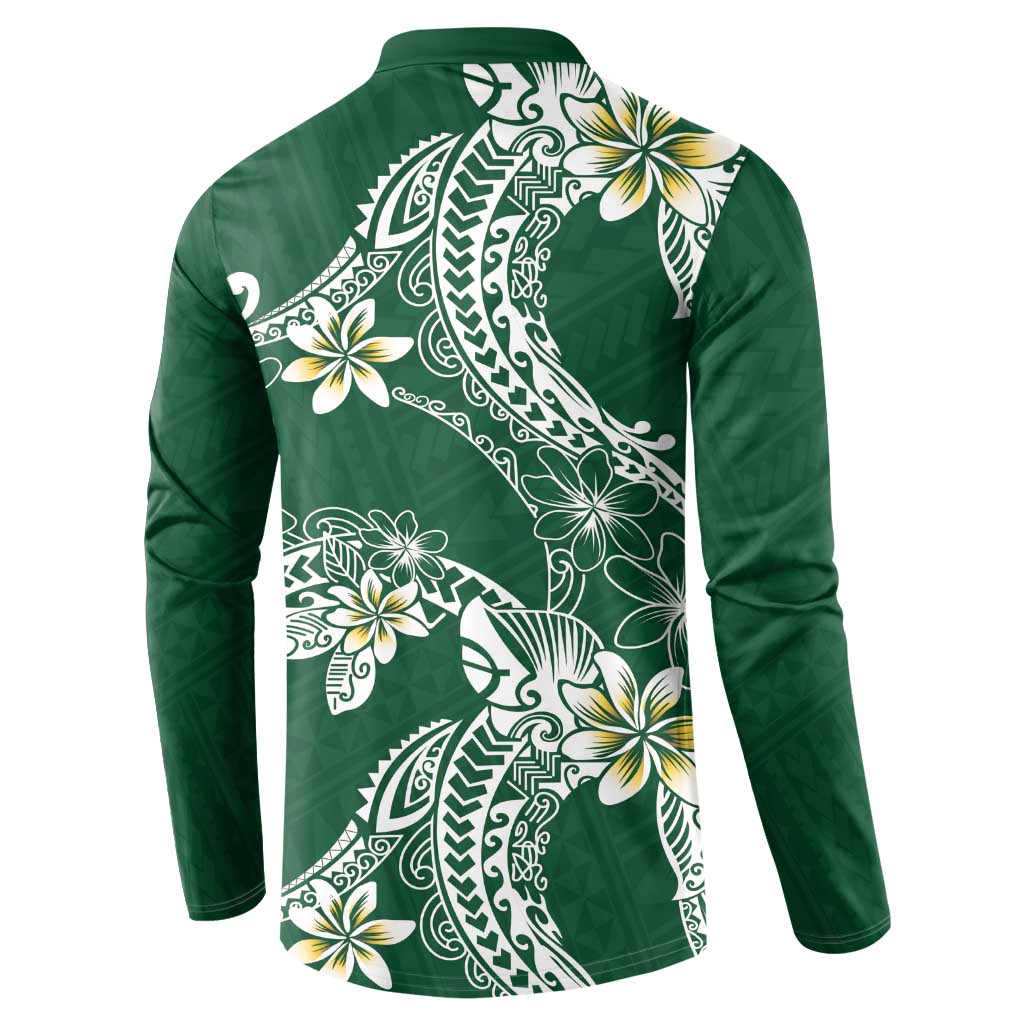 Polynesian Hawaiian Plumeria Tribal Pattern Button Sweatshirt Green Version LT01 - Polynesian Pride