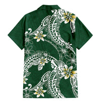 Polynesian Hawaiian Plumeria Tribal Pattern Family Matching Mermaid Dress and Hawaiian Shirt Green Version