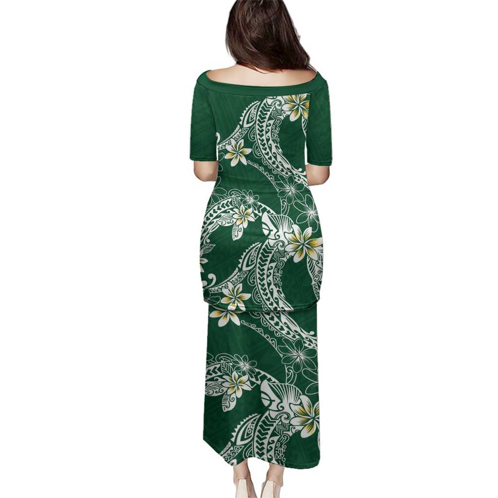 Polynesian Hawaiian Plumeria Tribal Pattern Family Matching Puletasi and Hawaiian Shirt Green Version LT01 - Polynesian Pride