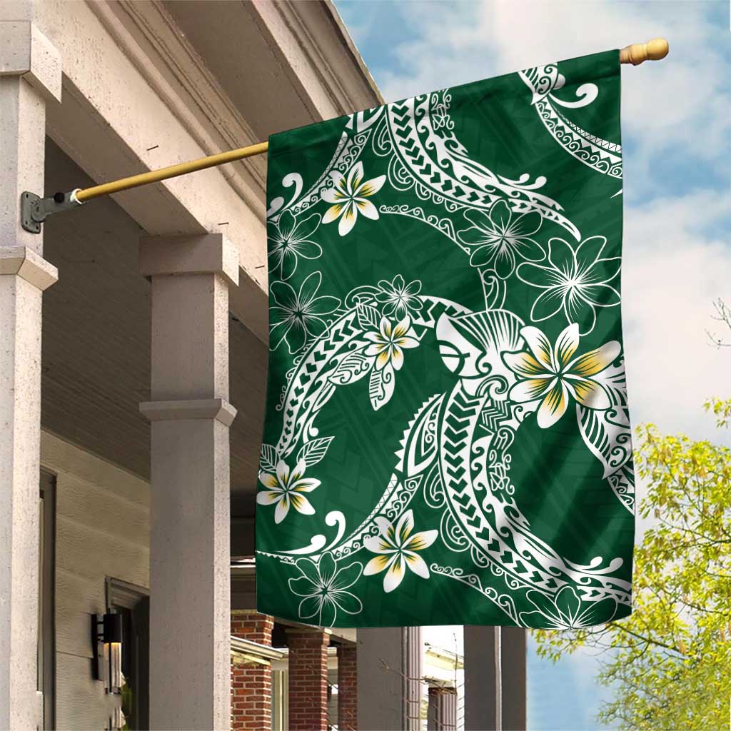 Polynesian Hawaiian Plumeria Tribal Pattern Garden Flag Green Version