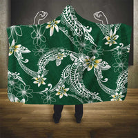 Polynesian Hawaiian Plumeria Tribal Pattern Hooded Blanket Green Version