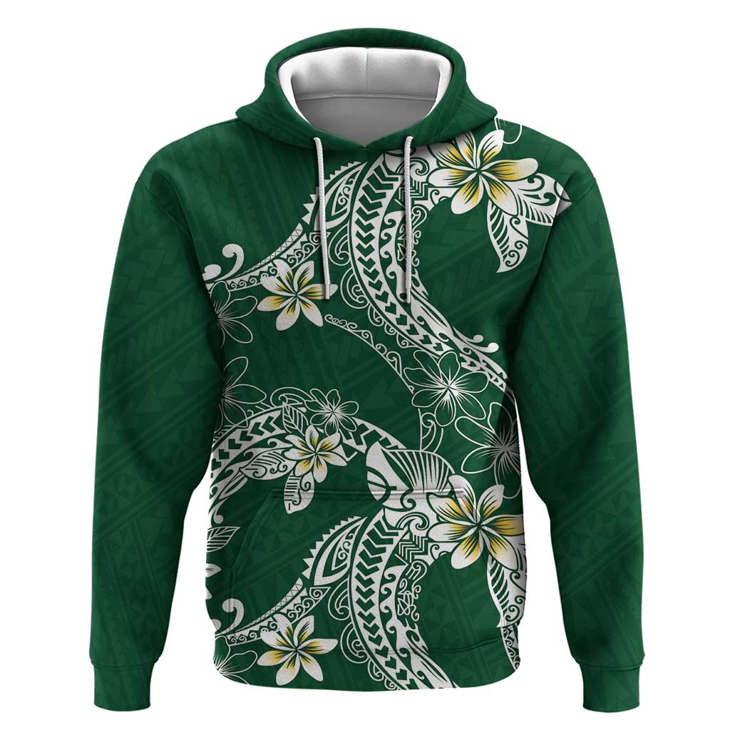 Polynesian Hawaiian Plumeria Tribal Pattern Hoodie Green Version