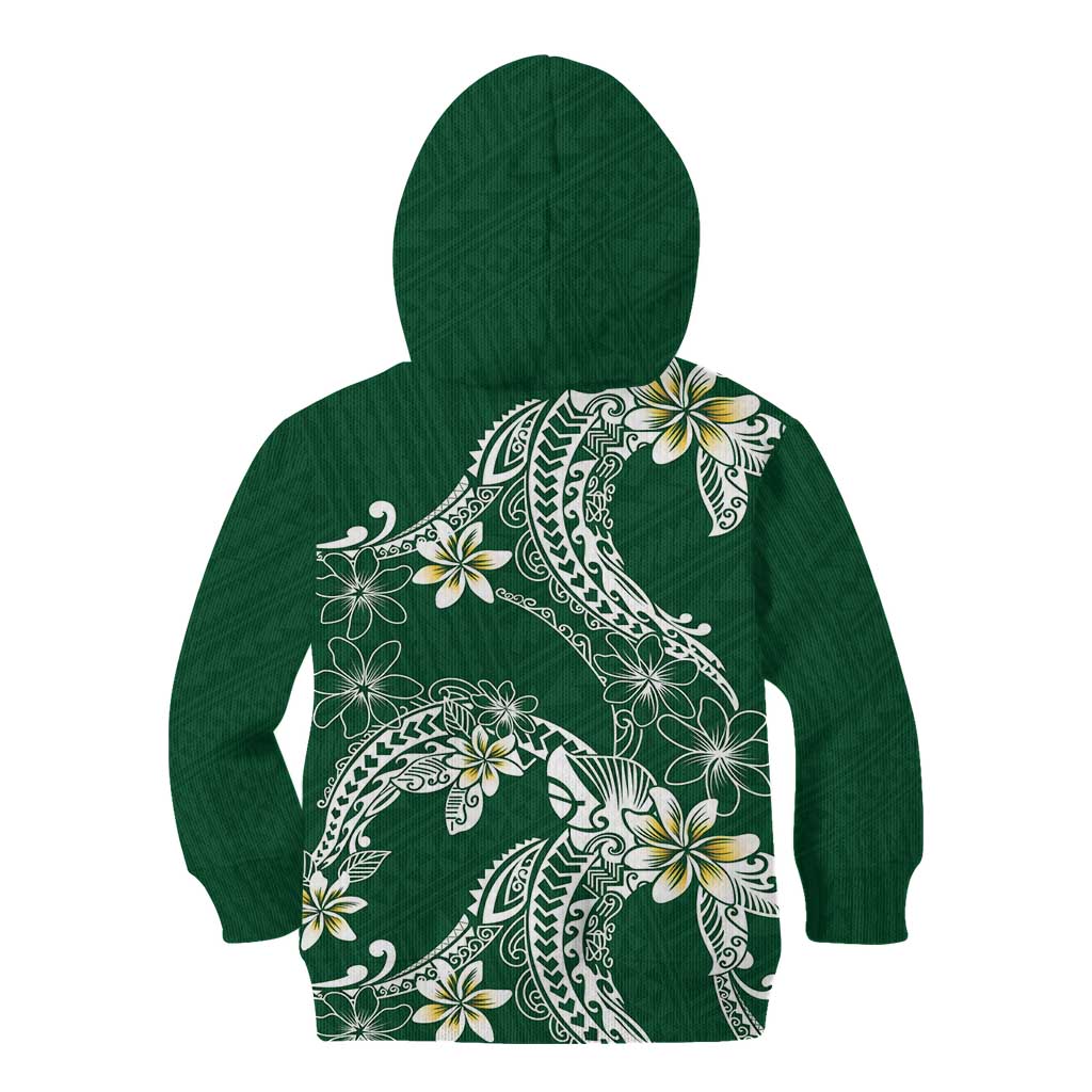 Polynesian Hawaiian Plumeria Tribal Pattern Kid Hoodie Green Version