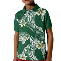 Polynesian Hawaiian Plumeria Tribal Pattern Kid Polo Shirt Green Version