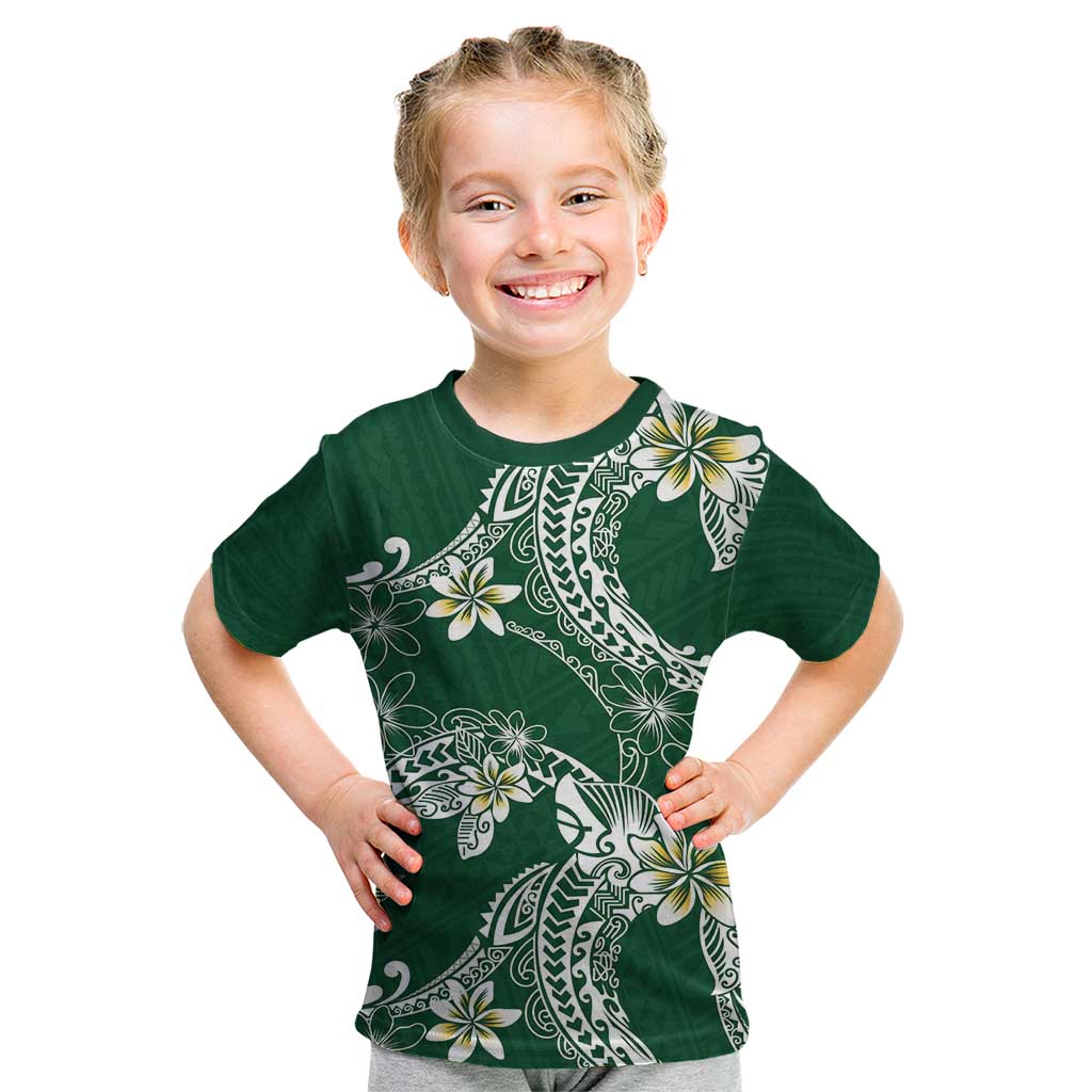 Polynesian Hawaiian Plumeria Tribal Pattern Kid T Shirt Green Version LT01 Green - Polynesian Pride