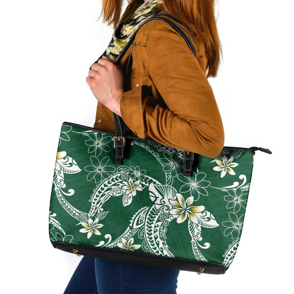 Polynesian Hawaiian Plumeria Tribal Pattern Leather Tote Bag Green Version LT01 Green - Polynesian Pride