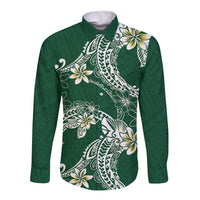 Polynesian Hawaiian Plumeria Tribal Pattern Long Sleeve Button Shirt Green Version LT01 Unisex Green - Polynesian Pride