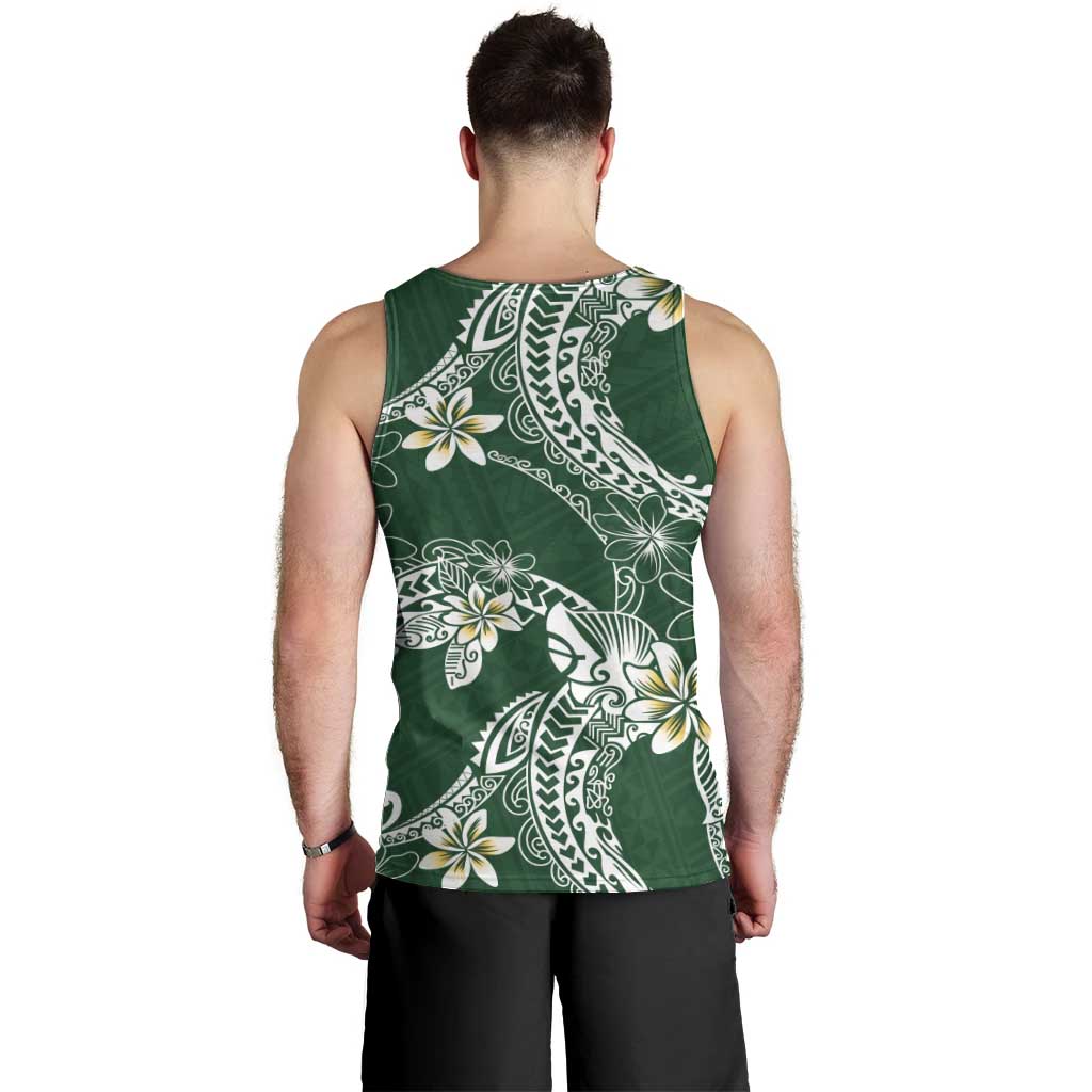 Polynesian Hawaiian Plumeria Tribal Pattern Men Tank Top Green Version