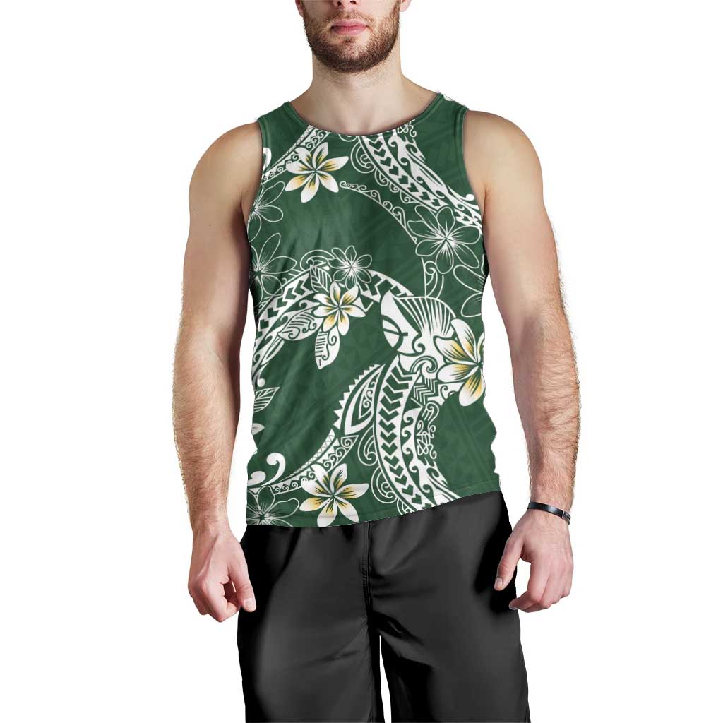 Polynesian Hawaiian Plumeria Tribal Pattern Men Tank Top Green Version
