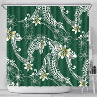 Polynesian Hawaiian Plumeria Tribal Pattern Shower Curtain Green Version